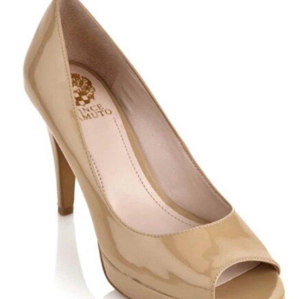 Vince Camuto Nude Patent Leather Peep Toe Heels, 5" Stiletto Size 8.5 Heels